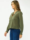 Lovestitch Diana V Neck Embroidered Button Down Top