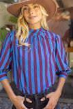 Tricia Side Cover Button Puff Sleeve Stripe VOY Top