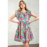 Aretha Flutter Sleeve Floral Midi THML Dress