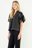 THML Grace Puff Sleeve Embroidered Top