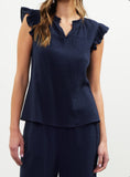 Amelia Navy Ruffle Keyhole Neck Skies are Blue Top