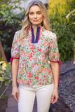 Violetta Contrast Quarter Placket Self Tie Floral VOY Top