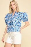 PINCH Addison Damask V Neck Blouse Top
