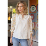 Casey Two Tone Embroidered V Neck VOY Top