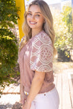 Sloane Floral Eyelet Crochet Bubble Sleeve Suede VOY Top