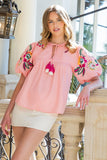 Marissa Embroidered Detail Puff Sleeve THML Top