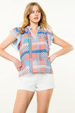 Becky Flutter Sleeve Striped Pattern THML Top