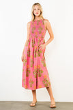 THML Lucy Sleeveless Smocked Pattern Midi Dress