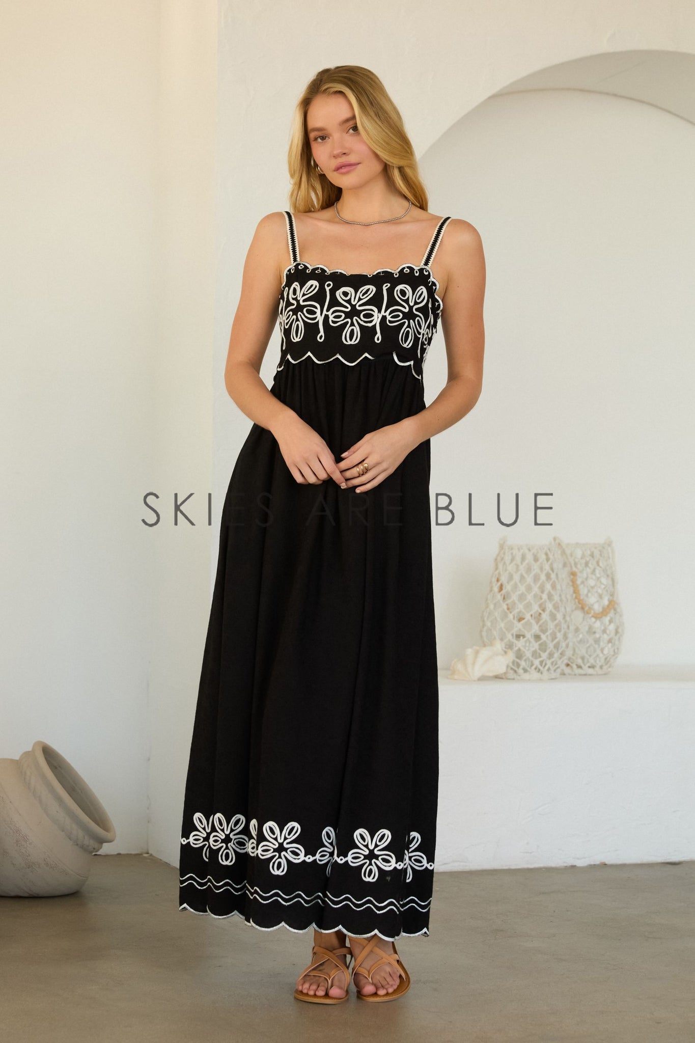 Marlene Embroidered Maxi Skies are Blue Dress M Marlene Embroidered Maxi Skies are Blue Dress M