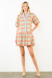 THML Farah Puff Sleeve Geometric Pattern Dress