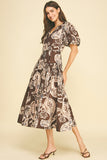 PINCH Marcie Paisley Puff Sleeve Midi Dress
