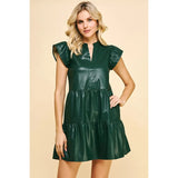 Sofia Hunter Green Pu Leather PINCH Mini Dress