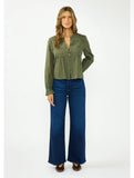 Lovestitch Diana V Neck Embroidered Button Down Top