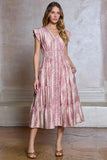 Nina Ruffled V Neck Tiered A Line Midi Current Air Dress