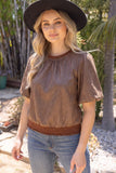 Lyra Ribbed Knit Band Solid Faux Leather VOY Top