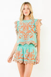 THML Lizeth Flutter Sleeve Embroidery Detail Top