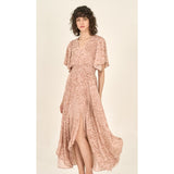 Kendall Grade and Gather Pink Smoke Printed Unbalanced Skirt Maxi Dress