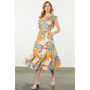 Brittany Flutter Sleeve Tiered Multi Color THML Dress