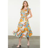 Brittany Flutter Sleeve Tiered Multi Color THML Dress