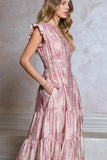 Nina Ruffled V Neck Tiered A Line Midi Current Air Dress