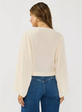 Lovestitch Aurora Button Down Front Tie Wide Sleeve with Lace Trim Top