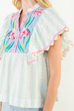 THML Adley Flutter Sleeve Embroidered Top