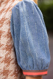 Paola Stripe Denim Sleeve Houndstooth Tweed VOY Top