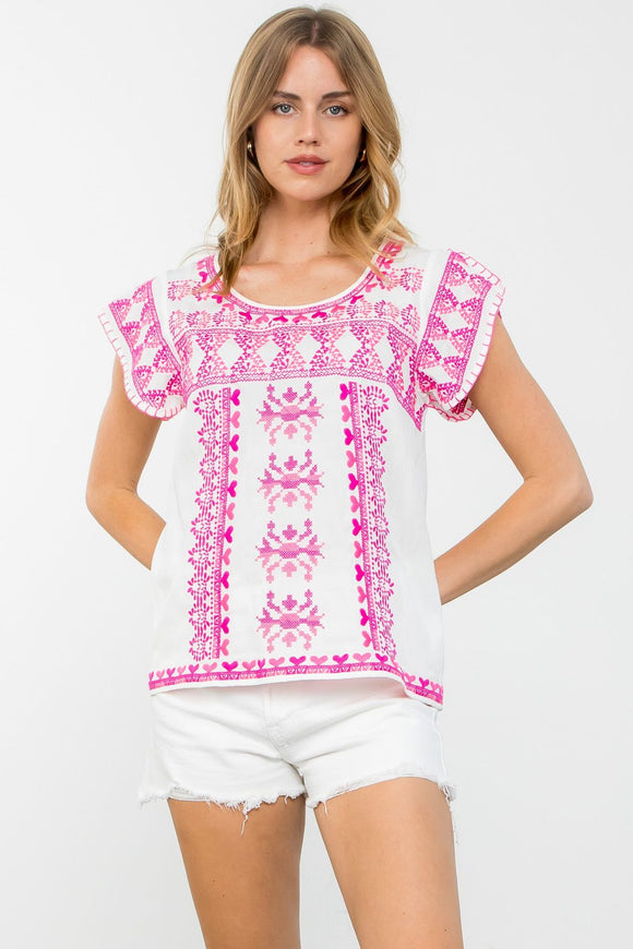 Iris Short Sleeve Embroidred THML Top