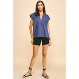 Jana Cap Sleeves V-Neck Pinch Top