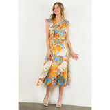 Brittany Flutter Sleeve Tiered Multi Color THML Dress