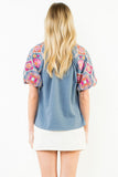 THML Viviana Puff Sleeve Embroidery Detail Textured Top