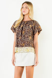 THML Marsha Puff Sleeve Plant Print Top
