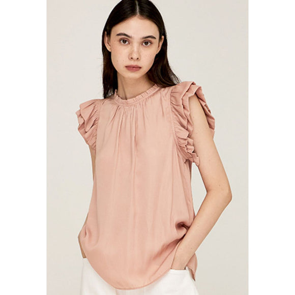 Ayla Grade and Gather Pink Clay Bubble Sleeve Satin Blouse
