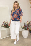 Angelina Contrast Band Detailed Floral Embroidery VOY Top