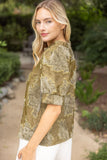 Berkley Ruffled V Neck Textured Burnout Velvet VOY Top