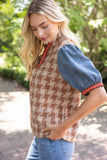 Paola Stripe Denim Sleeve Houndstooth Tweed VOY Top