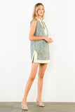 THML Rosana Sleeveless Split Neck Pattern Trim Dress