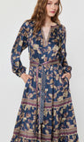 Kylie Long Sleeve Elastic Waist Tiered Current Air Dress