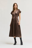 Astrid Grade and Gather Chocolate Ruffle Satin Midi Dress