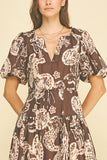 PINCH Marcie Paisley Puff Sleeve Midi Dress