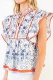 THML Brena Flutter Short Sleeve Palm Tree Top