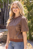 Lyra Ribbed Knit Band Solid Faux Leather VOY Top