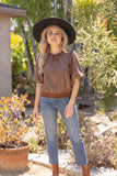 Lyra Ribbed Knit Band Solid Faux Leather VOY Top