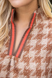 Paola Stripe Denim Sleeve Houndstooth Tweed VOY Top