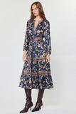 Kylie Long Sleeve Elastic Waist Tiered Current Air Dress