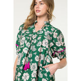 Aurora Puff Sleeve Flower Print Midi THML Dress