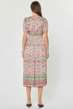 Mallory Short Sleeve Elastic Tie Waist Tiered Midi Current Air Dress