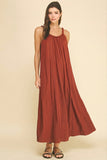 PINCH Daphine Solid Maxi Dress with Ball Trim Neckline