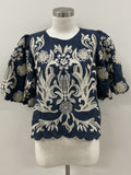 THML Maisy Embroidered Puff Sleeve Cropped  Top