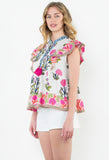 Maxine Flutter Sleeve Print Tassel Tie THML Top